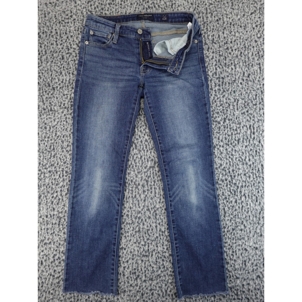 Lucky Brand Sweet Straight Jeans Women 2/26 Blue Medium Wash Raw Hem Mid‎ Rise